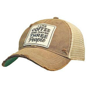 I Like Coffee And Maybe Three People Distressed Trucker Cap Hat-Accessories-[Womens_Boutique]-[NFR]-[Rodeo_Fashion]-[Western_Style]-Calamity's LLC