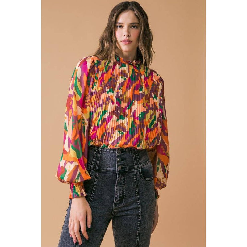 A printed woven top by Flying Tomato-Long Sleeves-[Womens_Boutique]-[NFR]-[Rodeo_Fashion]-[Western_Style]-Calamity's LLC