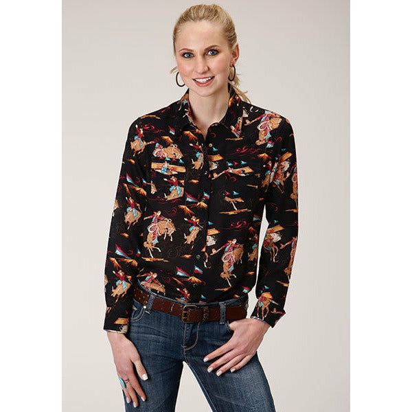 Roper Long Sleeve Saddle Bronc Button Up-Button Up-[Womens_Boutique]-[NFR]-[Rodeo_Fashion]-[Western_Style]-Calamity's LLC