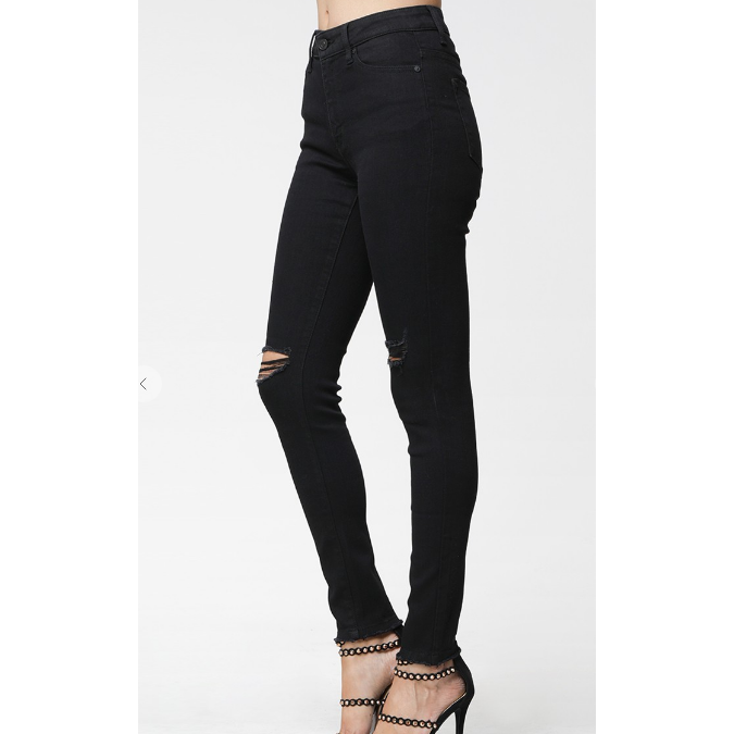 Kan Can Destroyed Black High Waist Skinny Jeans-Denim-[Womens_Boutique]-[NFR]-[Rodeo_Fashion]-[Western_Style]-Calamity's LLC