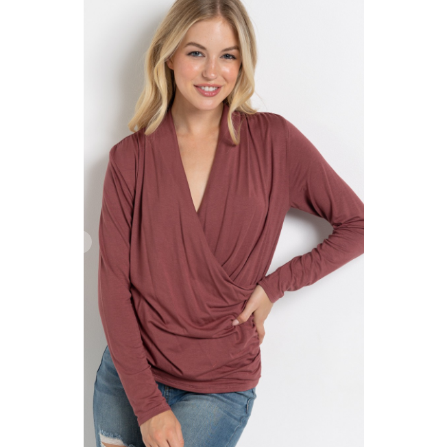 Functional Fall long Sleeve Crossover Top-Long Sleeves-[Womens_Boutique]-[NFR]-[Rodeo_Fashion]-[Western_Style]-Calamity's LLC