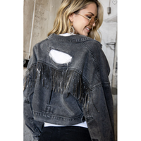 Rhinestone Fringe Denim Jacket-Jackets-[Womens_Boutique]-[NFR]-[Rodeo_Fashion]-[Western_Style]-Calamity's LLC