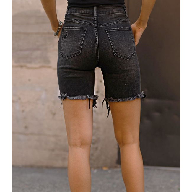 Risen Black Wash High Waist Distressed Long Shorts-Shorts-[Womens_Boutique]-[NFR]-[Rodeo_Fashion]-[Western_Style]-Calamity's LLC