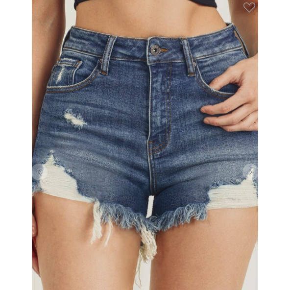 Risen High Waist Distressed Raw Hem Shorts-Shorts-[Womens_Boutique]-[NFR]-[Rodeo_Fashion]-[Western_Style]-Calamity's LLC