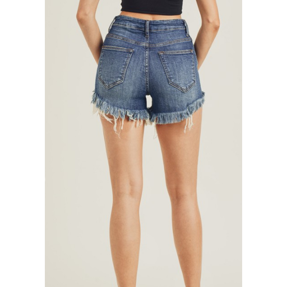 Risen High Waist Distressed Raw Hem Shorts-Shorts-[Womens_Boutique]-[NFR]-[Rodeo_Fashion]-[Western_Style]-Calamity's LLC