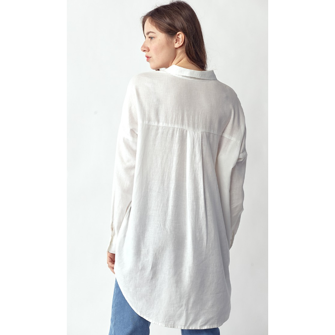 Risen Over-sized White Linen Shirt-Long Sleeves-[Womens_Boutique]-[NFR]-[Rodeo_Fashion]-[Western_Style]-Calamity's LLC