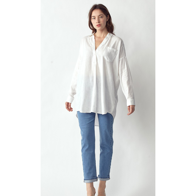 Risen Over-sized White Linen Shirt-Long Sleeves-[Womens_Boutique]-[NFR]-[Rodeo_Fashion]-[Western_Style]-Calamity's LLC