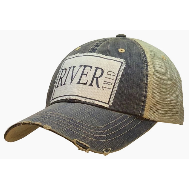River Girl Distressed Trucker Cap-Hats-[Womens_Boutique]-[NFR]-[Rodeo_Fashion]-[Western_Style]-Calamity's LLC