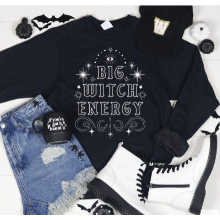 Big Witch Energy Halloween Sweatshirt-Graphic Sweaters-[Womens_Boutique]-[NFR]-[Rodeo_Fashion]-[Western_Style]-Calamity's LLC
