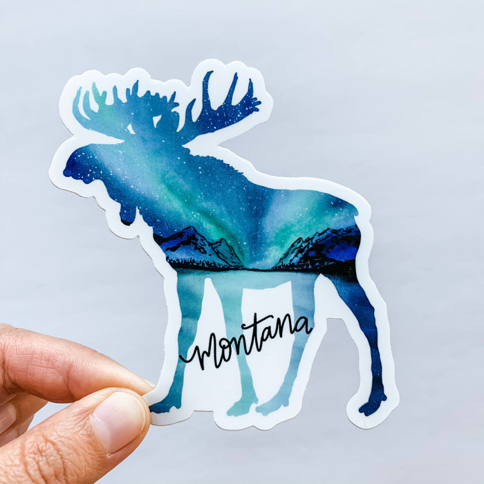 Wildflower Paper Company - Montana Moose Northern Lights State Sticker-Stickers-[Womens_Boutique]-[NFR]-[Rodeo_Fashion]-[Western_Style]-Calamity's LLC