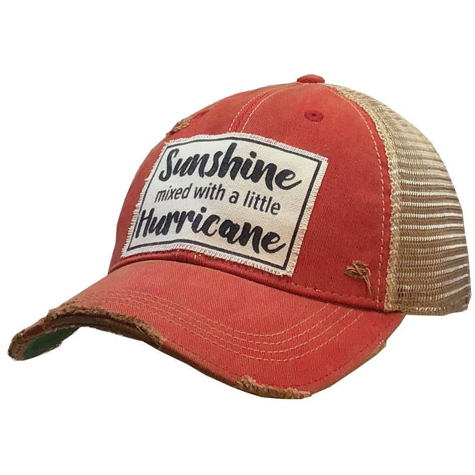 Sunshine With A Little Hurricane Distressed Trucker Cap Hat-Hats-[Womens_Boutique]-[NFR]-[Rodeo_Fashion]-[Western_Style]-Calamity's LLC