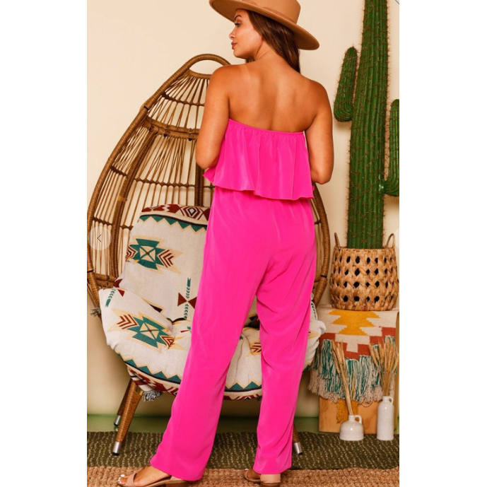 Tube top Fuchsia Jumpsuit-Romper/Jumpsuit-[Womens_Boutique]-[NFR]-[Rodeo_Fashion]-[Western_Style]-Calamity's LLC