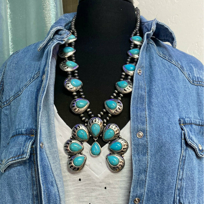 Faux Squash Blossom Necklace Set-Necklaces-[Womens_Boutique]-[NFR]-[Rodeo_Fashion]-[Western_Style]-Calamity's LLC