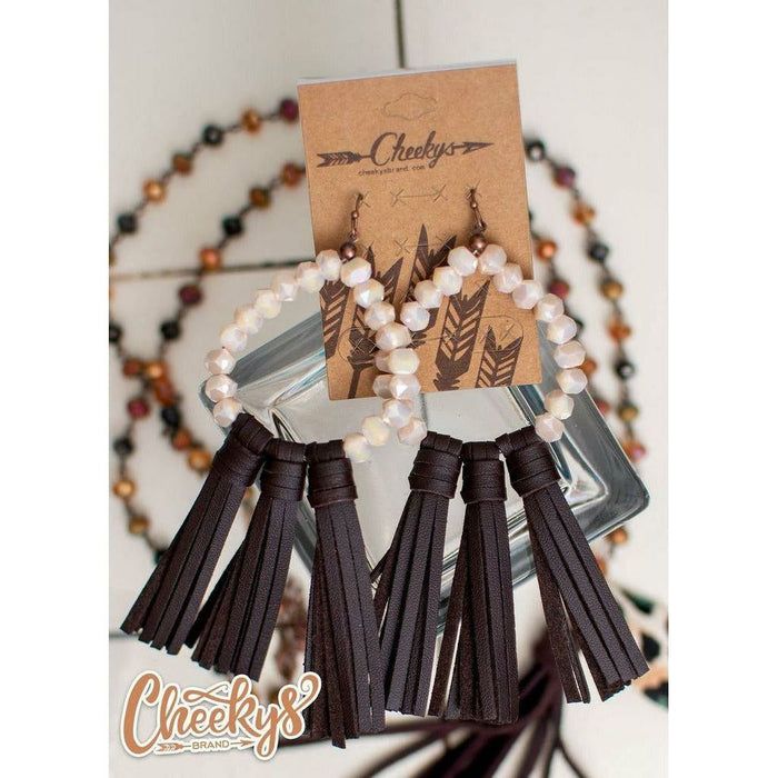 Fringe and leather earrings. Cheekys-Earrings-[Womens_Boutique]-[NFR]-[Rodeo_Fashion]-[Western_Style]-Calamity's LLC