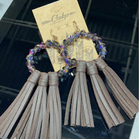 Fringe and leather earrings. Cheekys-Earrings-[Womens_Boutique]-[NFR]-[Rodeo_Fashion]-[Western_Style]-Calamity's LLC