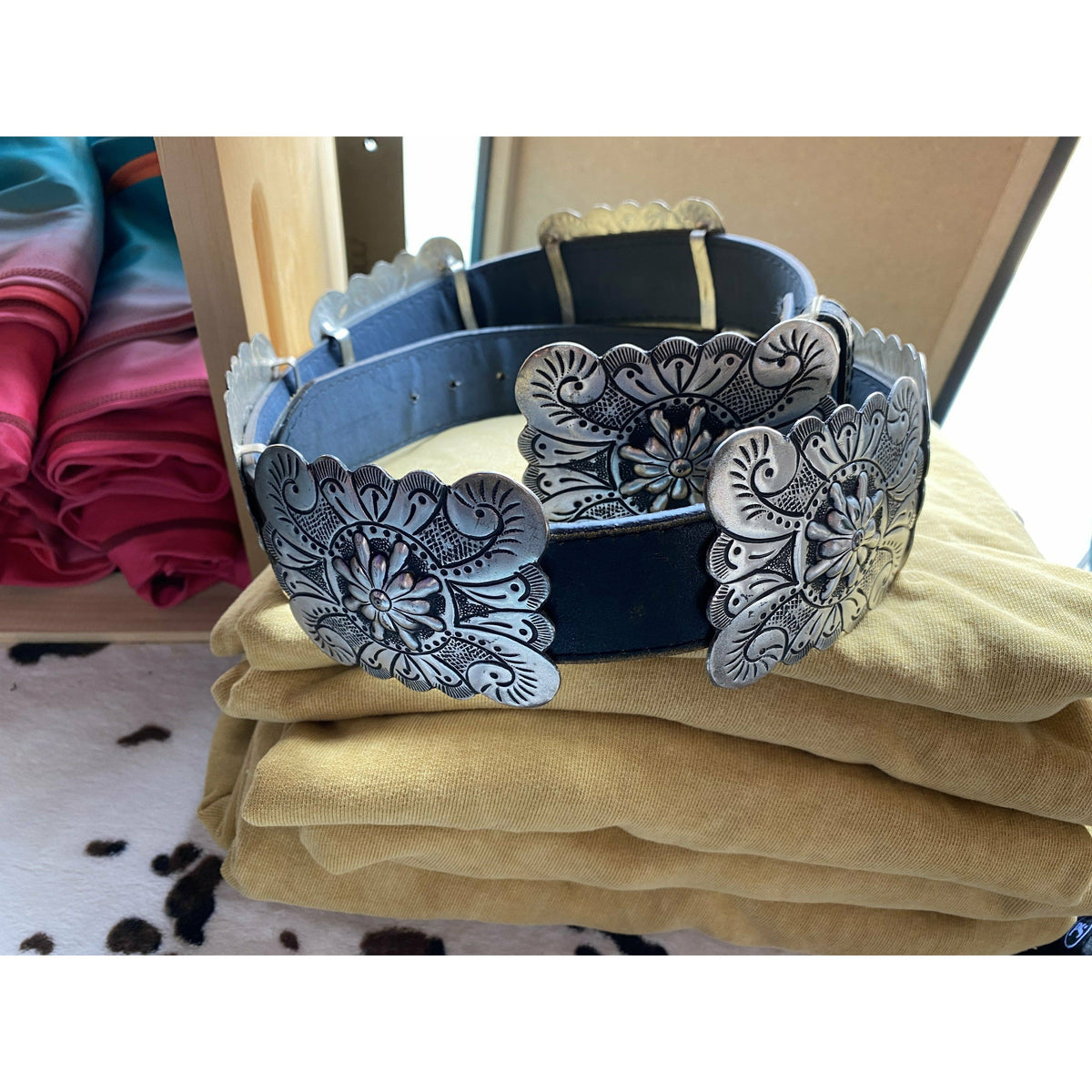 Genuine Leather Western Silver Belt-Belts-[Womens_Boutique]-[NFR]-[Rodeo_Fashion]-[Western_Style]-Calamity's LLC
