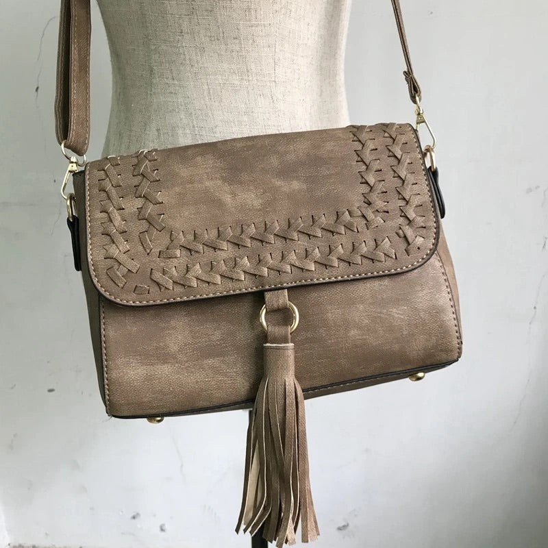 Flap over Crossbody tassel bag-[Womens_Boutique]-[NFR]-[Rodeo_Fashion]-[Western_Style]-Calamity's LLC