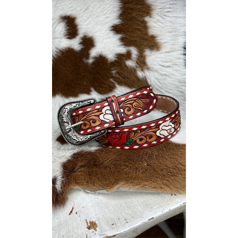 Leather Tooled Belt-Belts-[Womens_Boutique]-[NFR]-[Rodeo_Fashion]-[Western_Style]-Calamity's LLC
