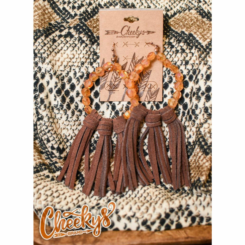 Fringe and leather earrings. Cheekys-Earrings-[Womens_Boutique]-[NFR]-[Rodeo_Fashion]-[Western_Style]-Calamity's LLC