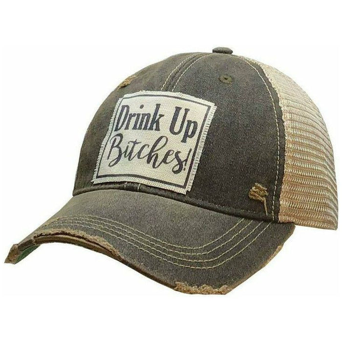 Drink Up Bitches Distressed Trucker Cap-Hats-[Womens_Boutique]-[NFR]-[Rodeo_Fashion]-[Western_Style]-Calamity's LLC