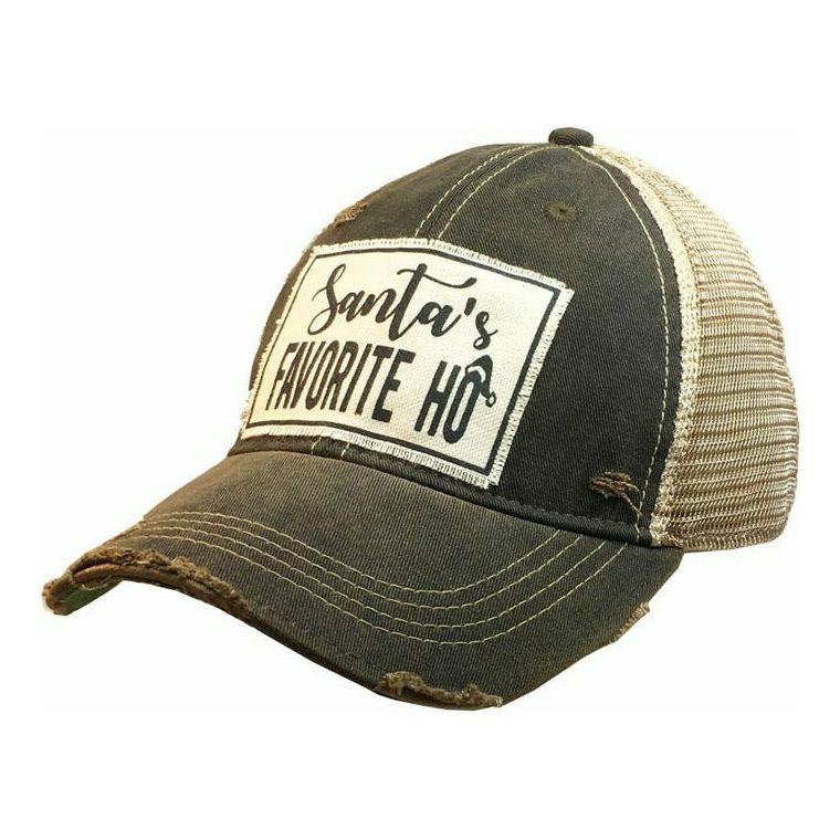 Santa's Favorite HO Distressed Trucker Cap-Hats-[Womens_Boutique]-[NFR]-[Rodeo_Fashion]-[Western_Style]-Calamity's LLC