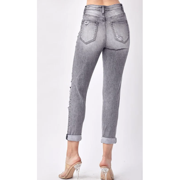 Distressed Grey Cuffed Skinny Jeans-[Womens_Boutique]-[NFR]-[Rodeo_Fashion]-[Western_Style]-Calamity's LLC
