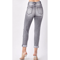 Distressed Grey Cuffed Skinny Jeans-Denim-[Womens_Boutique]-[NFR]-[Rodeo_Fashion]-[Western_Style]-Calamity's LLC