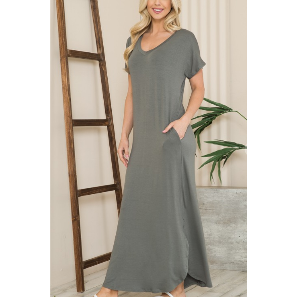 Short-Sleeve Sage Maxi Dress-Dresses-[Womens_Boutique]-[NFR]-[Rodeo_Fashion]-[Western_Style]-Calamity's LLC